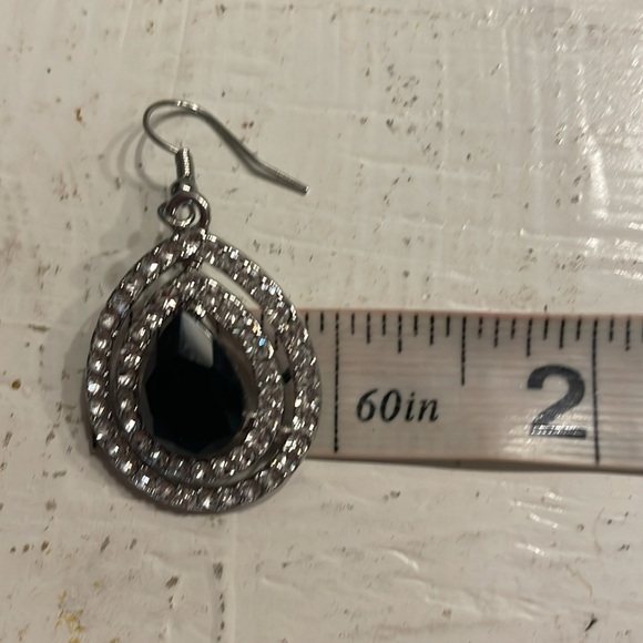 2” silver plated tear drop shaped drop earrings w/50 prong set crystals - Picture 15 of 16